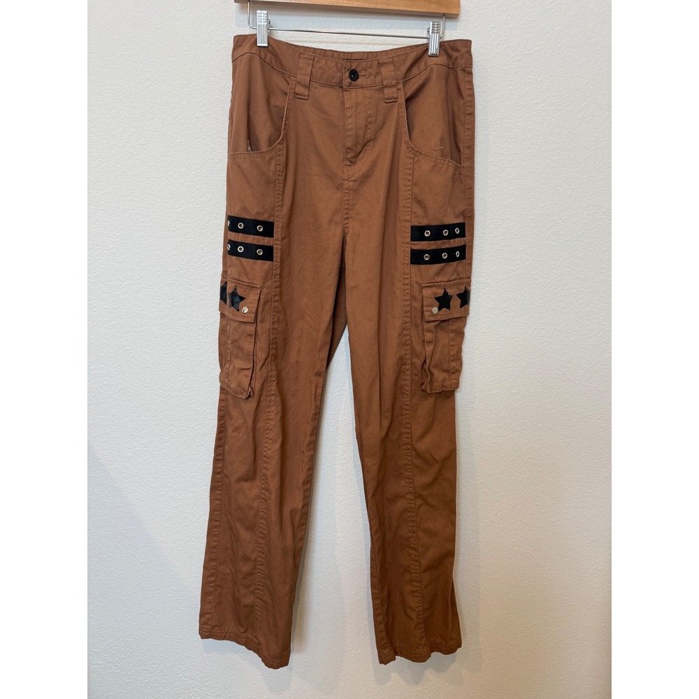 Hot Topic Grommets & Stars Brown Cargo Pants Buckle Detail Womens Size 9